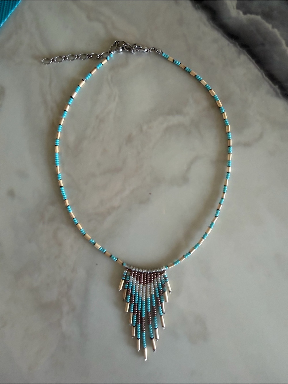 Turquoise Beaded Fringe Necklace - Women Jewelry